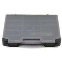 JConcepts parts box, black / smoke gray (~14.5" x 11" x 2.375")