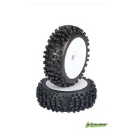 B-ULLDOZE 1/8 BUGGY TIRE SOFT / WHITE SPOKE RIM / MOUNTED