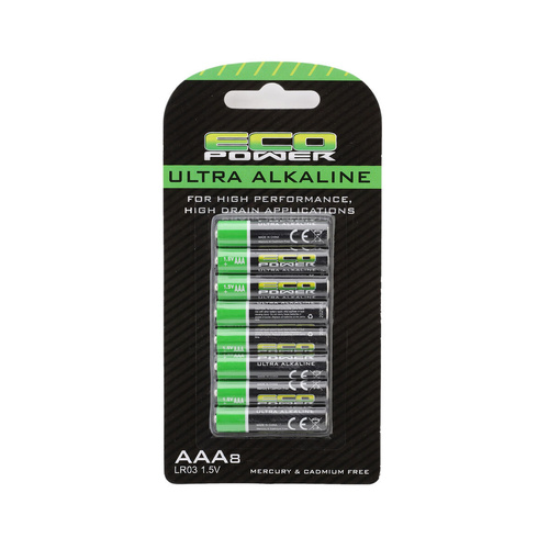 EcoPower Ultra Alkaline AAA Batteries (8) (Mercury & Cadmium Free)