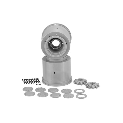 Aggressor - 2.6 x 3.8" 17mm hex Monster Truck wheel, (silver) with interchangeable hubs (fits Traxxas E-Revo 2.0, Arrma Kraton)