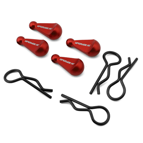 UpGrade RC 1/8 Body Clips with Aluminum Pull Handles (Red) (4)