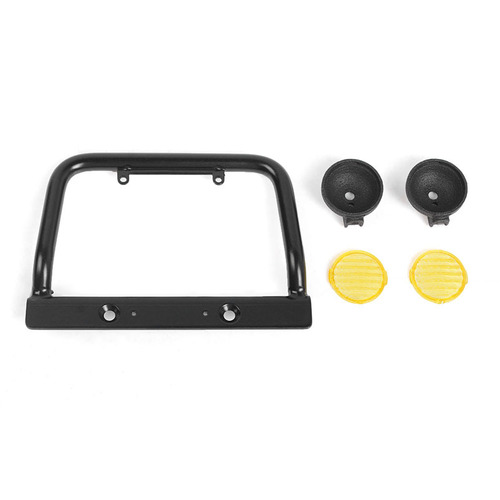 Steel Push Bar Front Bumper W/ Yellow Flood Lights for RC4WD Gelande II 2015 Land Rover Defender D90